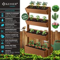 KESSER® Hochbeet mit Etagen Premium Blumenkasten Blumentreppe Pflanztreppe Gemüsebeet Kräuterbeet Pflanzkübel Frühbeet Blumenbeet Pflanzkasten mit Gartenvlies - Beet (Braun, 4 Etagen)