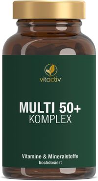 VITACTIV Mutli 50 plus - Multivitamin Komplex Menschen ab 50 - Vitamine, Mineralien, Spurenelemente - Vitamin B, C, E, K, D, Magnesium, Kalzium, Zink - Hochdosiert, Hormonfrei, ohne Jod - 60 Kapseln